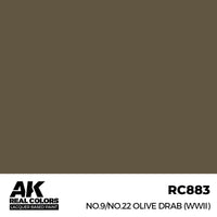 AK Real Colors No.9/No.22 Olive Drab (WWII) Lacquer Paint 17mL