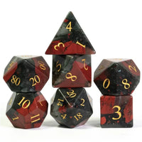 Bloodstone Engraved with Gold Gemstone Polyhedral Dice Set (7)