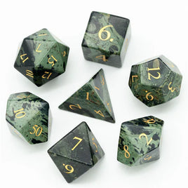 Kambaba Jasper Engraved with Gold Gemstone Polyhedral Dice Set (7)