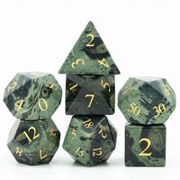 Kambaba Jasper Engraved with Gold Gemstone Polyhedral Dice Set (7)