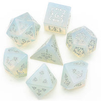 Opalite and Flourish Engraved with Silver Gemstone Polyhedral Dice Set (7)