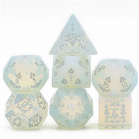 Opalite and Flourish Engraved with Silver Gemstone Polyhedral Dice Set (7)