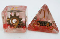 Red Swirl Ancient Gear Polyhedral Dice Set (7)