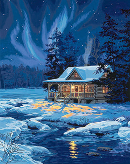 Paint by Number Moonlit Cabin